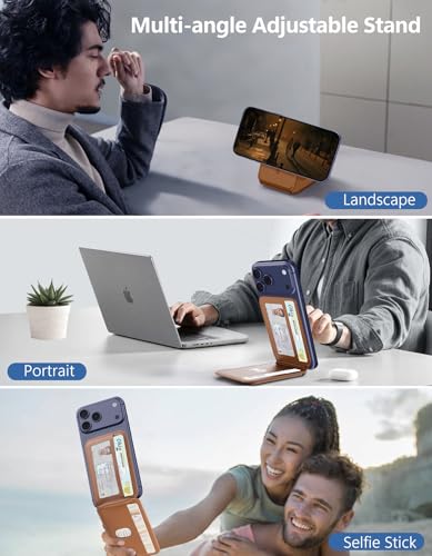 TopMade for MagSafe Wallet with Adjustable Stand, Magnetic Phone Card Holder for iPhone 17/16/15/14/13/12 Series, RFID Blocking Premium Leather, ID Window, Holds 5 Cards, Brown - color: Brown