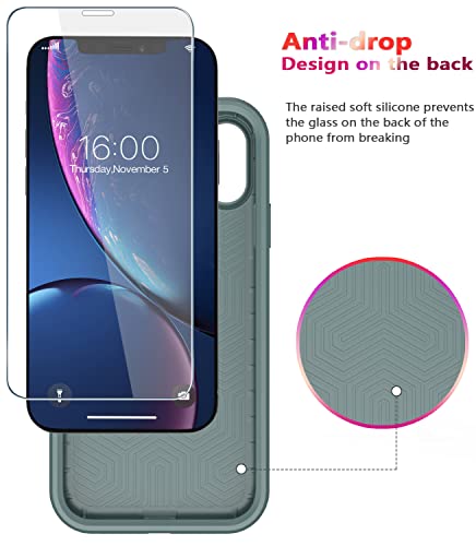 Diverbox for iPhone XR Case [Tempered Glass Screen Protector] [Shockproof] [Dropproof] Heavy Duty Protection Phone Case Cover for Apple iPhone XR (Pine Green) - color: Pine Green-2in1