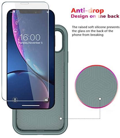 Diverbox for iPhone XR Case [Tempered Glass Screen Protector] [Shockproof] [Dropproof] Heavy Duty Protection Phone Case Cover for Apple iPhone XR (Pine Green) - color: Pine Green-2in1