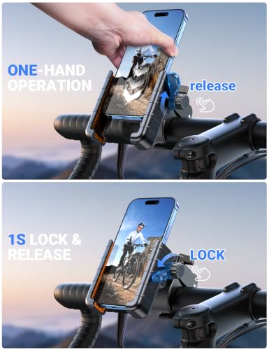 Coolpow Motorcycle Bike Phone Holder for Bike, 1s Lock Bike Phone Mount