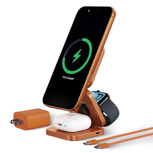 KU XIU X55 Turbo Qi2.2 25W Fast 3-in-1 Charging Station for Apple Device - color: Orange