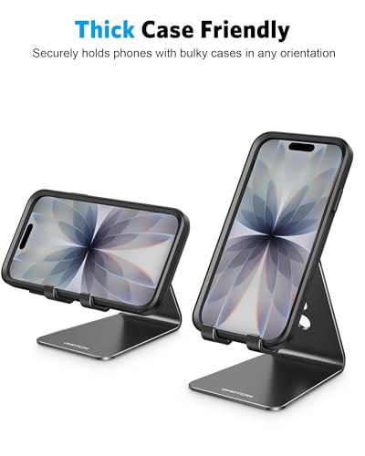 OMOTON C2 Adjustable Aluminum Cell Phone Stand with Charging Cutout, Black - color: Black