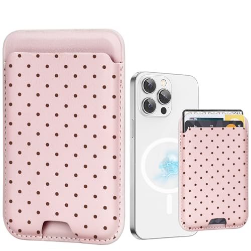 for MagSafe Wallet,Magnetic Card Holder for Phone Case - color: Pink Polka Dots