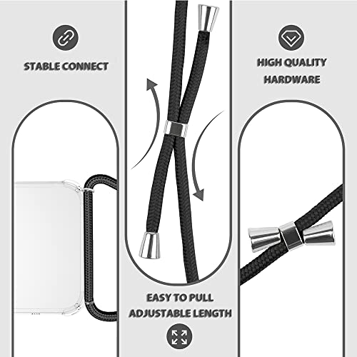 for iPhone 14 Plus Clear Case Adjustable Shoulder Neck Lanyard Crossbody Strap Phone Cover Women Girls Soft Slim Thin Bumper Shockproof Protective Mobile Case for iPhone 14 Plus - Black - size: for iPhone 14 Plus