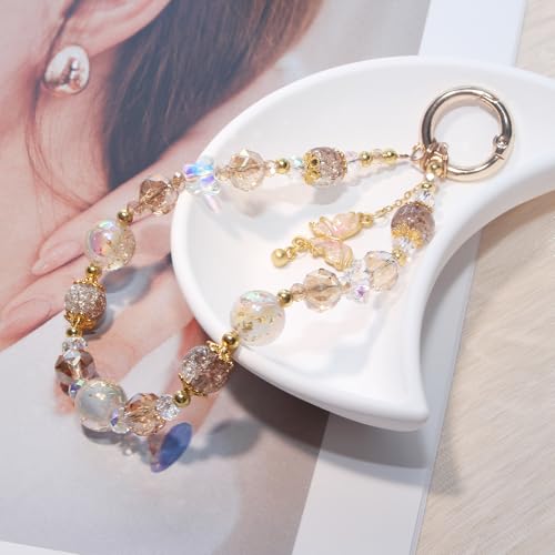 Beaded Phone Wrist Strap, Crystal Key chain Wristlet, Cute Purse Bag Charms - style: Style1