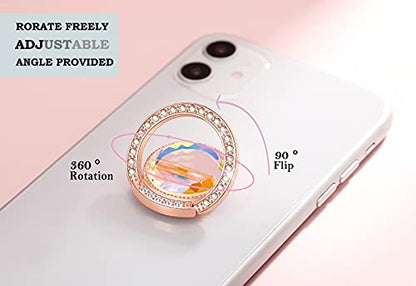 Glitter Bling Bling Phone Ring Holder,Sparkle Phone Ring Grip Artificial Stand with Flat Diamond,Flat Rhinestone Cell Finger Ring for Phones,Pad(Rose Gold) - color: Rose Gold
