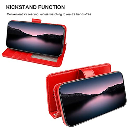 Bocasal Detachable Wallet Case Card Holder for iPhone 14, Red | RFID Blocking Kickstand Card Slots Holder PU Leather Magnetic Shockproof Wrist Strap Removable Flip Protective Cover 6.1 inch - color: Red
