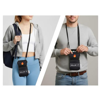 Tainada Neoprene 2-Zip Phone Pouch w/Crossbody, Neck Lanyard (Killin' it) | For Men/Women; Water-resistant neoprene material, shockproof, lightweight; Compatible with most of smartphones - color: Killin' it