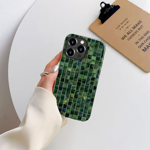 DJSOK Compatible with iPhone 15 Pro,Glossy PC Anti-Scratch Shockproof Case - Aesthetic Toned Tiles Green Glass - color: Aesthetic Toned Tiles Green Glass, size: iPhone 15 Pro