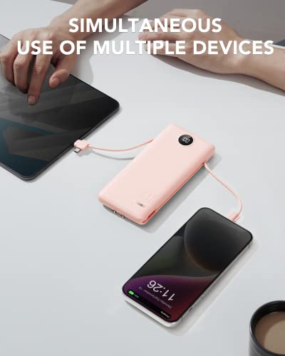 VRURC Portable Charger, Power Bank Built-in Cables and AC Wall Plug - color: Pink