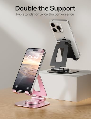 Nulaxy 2-Pack 360° Rotating Dual Adjustable Phone Stand, Charging-Friendly - color: Black & Rose Gold