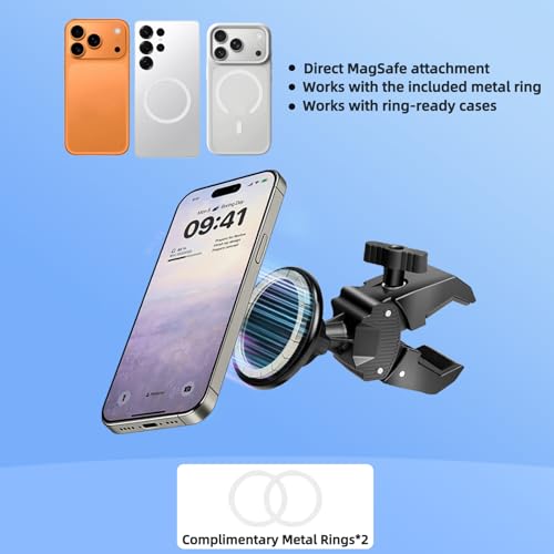 Magnetic Phone Holder Mount - N52 Strong Magnet, for Treadmill, Stroller, Spin bike, Golf Cart, Gym (Compatible with Peloton), Shopping Cart - MagSafe Compatible for MagSaf e iPhone 12-17 Series