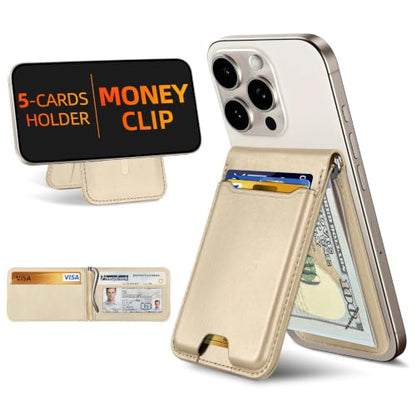 For Magsafe Wallet with Money Clip, 5 Card Holder, Adjustable Stand | Strongest Magnetic Wallet for iPhone 17/16/15/14/13/12 Series, ID Window, RFID Blocking, Not for Mini, Desert Titanium Gold - color: Desert Titanium Gold