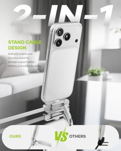 Smolink USB C to USB C Cable with Invisible Phone Stand, Right Angle, 10FT - color: White-10Ft