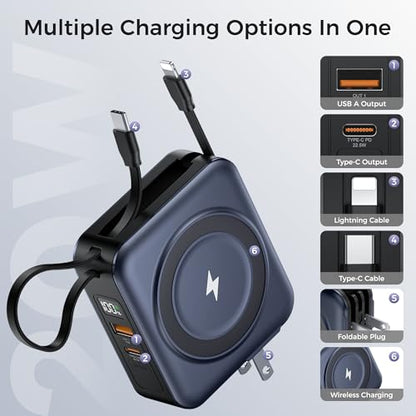 10000mAh Portable Charger Power Bank Built in Cables&Wall Plug - color: Deep Blue