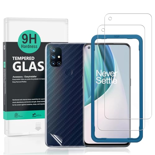 Ibywind Screen Protector For OnePlus Nord N10 5G,with 2Pcs Tempered Glass,1Pc Back Carbon Fiber Skin Protector[Fingerprint Reader,Easy to install] - size: OnePlus Nord N10