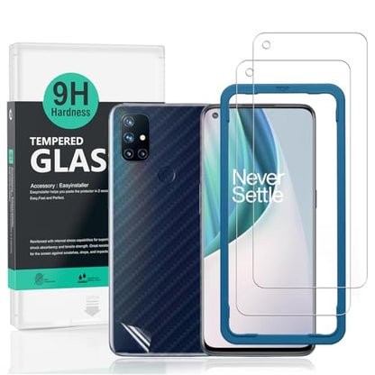 Ibywind Screen Protector For OnePlus Nord N10 5G,with 2Pcs Tempered Glass,1Pc Back Carbon Fiber Skin Protector[Fingerprint Reader,Easy to install] - size: OnePlus Nord N10