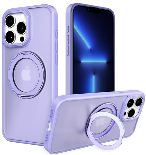 IYH 360° Rotatable Magnetic Case for iPhone 13 Pro, Military-Grade Shockproof Phone Cover with Matte Translucent Back(White)(Light Purple) - color: Light Purple, size: For iPhone 13 Pro