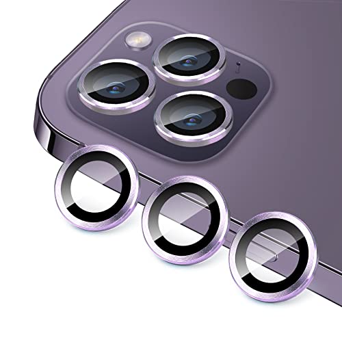 Compatible with iPhone 14 Pro / 14 Pro Max Camera Lens Protector, Anti-Scratch Lens Cover 9H Tempered Glass Metal Camera Screen Protector Shockproof Camera Ring -3 Pcs Purple - color: Purple