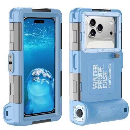 Underwater Diving Snorkeling Phone Case, Waterproof for iPhone/Samsung Blue | Universal Scuba Photo Video Housing, 15M/50ft Depth for 4.7–6.9" phones, one-touch Shooting, Blue - color: Blue