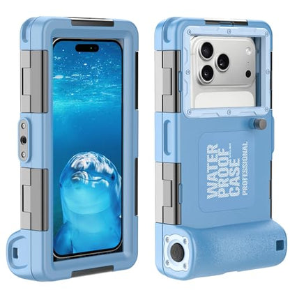 Underwater Diving Snorkeling Phone Case, Waterproof for iPhone/Samsung Blue | Universal Scuba Photo Video Housing, 15M/50ft Depth for 4.7–6.9" phones, one-touch Shooting, Blue - color: Blue