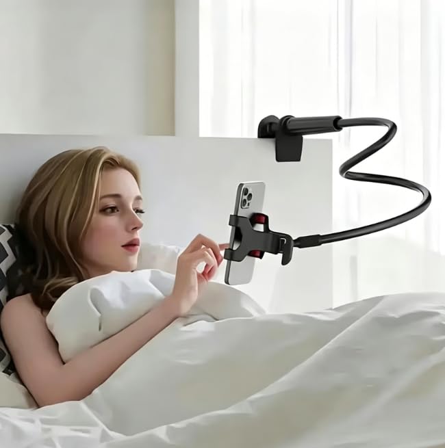 360° Rotating Tablet Phone Holder Spiral Base Lazy Mobile Phone Tablet Bedside Stand Bed Lazy Stand,2.6Ft（Black）