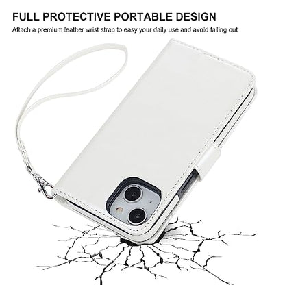 Bocasal Detachable Wallet Case Card Holder for iPhone 14, White | RFID Blocking Kickstand Card Slots Holder PU Leather Magnetic Shockproof Wrist Strap Removable Flip Protective Cover 6.1 inch - color: White