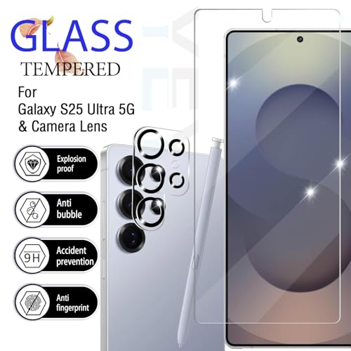Galaxy S25 Ultra Tempered Glass Screen & Lens Protector 2+2 Pack HD Clear | [Ultrasonic Fingerprint Unlock] [Case Friendly] [Bubble-Free] - size: Galaxy S25 Ultra