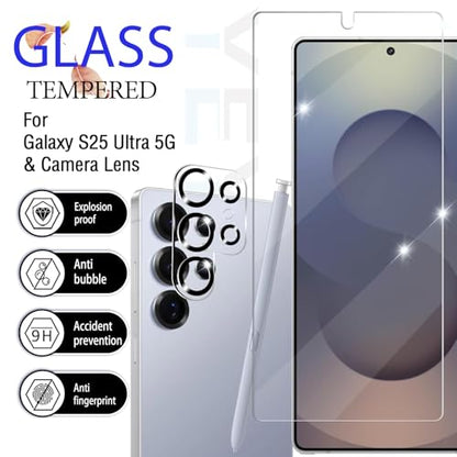 Galaxy S25 Ultra Tempered Glass Screen & Lens Protector 2+2 Pack HD Clear | [Ultrasonic Fingerprint Unlock] [Case Friendly] [Bubble-Free] - size: Galaxy S25 Ultra