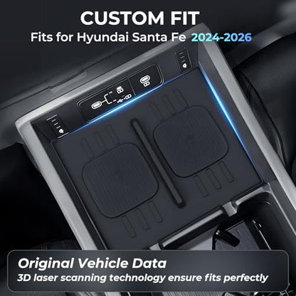 Center Console Wireless Charging Protective Mats for Hyundai Santa Fe 2024 2025 2026, Interior Accessories Silicone Non-Slip Anti-Dust Waterproof Pad, Black