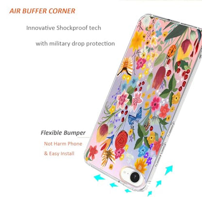 for iPhone 17e & 16e Case: Slim Clear Matte Cute Flowers Floral Design for Girls Women Military Grade Drop Protection TPU Bumper Shockproof Silicone Phone Cover (Garden Rose) - color: Wild Flower