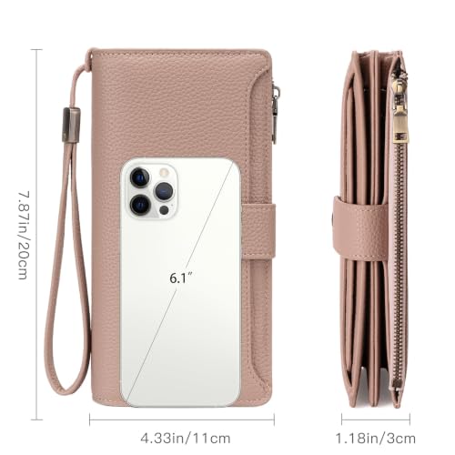 GAEKEAO Womens Wallet RFID Blocking Large Capacity Vegan Leather Card Holder Wristlet Clutch with 32 Card Slots 4 ID Windows - color: X04-Pink
