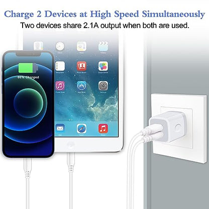 USB Wall Charger, Charger Block, 2Pack 2.1A/5V Dual Port USB Wall Plug Cube - color: white