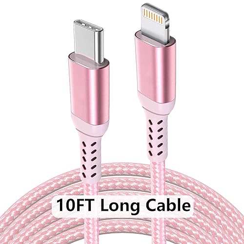 10FT Long iPhone USB-C to Lightning Cable Apple MFi Certified Pink - size: 10FT