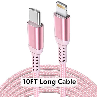 10FT Long iPhone USB-C to Lightning Cable Apple MFi Certified Pink - size: 10FT