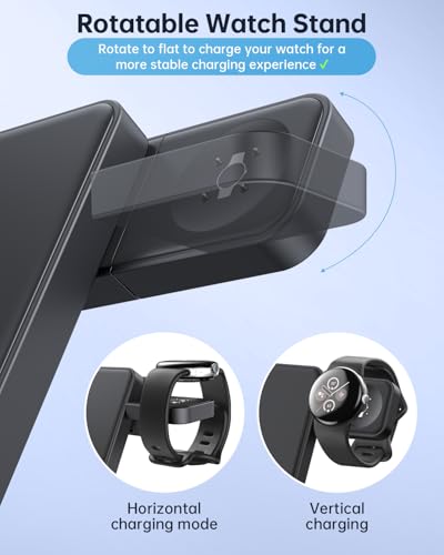 Foldable Wireless Charger for Google Pixel Watch 3/2, 3 in 1 Fast Charging Station Stand for Pixel 10 Pro XL/10 Pro/9/8/7 Pro/8a/8/7/6 Pro and Buds (Not for Pixel Watch 4/1) with QC Adapter