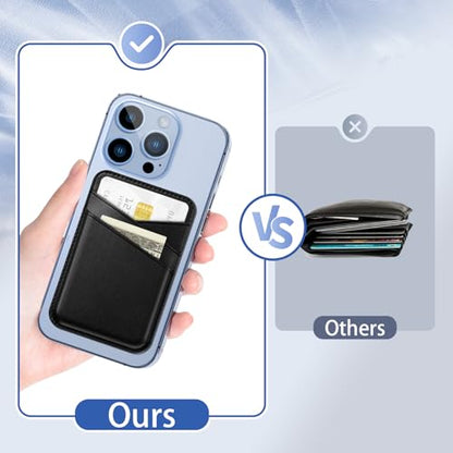 SHANSHUI Wallet Compatible with Magsafe, Soft Leather Magnetic Phone Wallet Credit Card Holder for Back of Phone Compatible with iPhone 17/16/15/14/13/12 Mini/Plus/Pro/Pro Max - color: Black