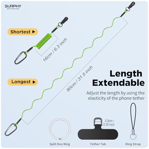 SURPHY Anti Theft Phone Strap, Phone Lanyard, Sturdy Steel Wire Keychain - color: P1- Green