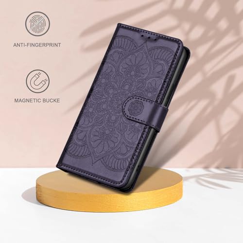 Wallet Case for iPhone 12 and iPhone 12 Pro,[RFID Blocking] 3 Card Holder Stand with Credit Card Slot PU Leather Magnetic Protective Flip Cover for iPhone 12/12 Pro (Dark Purple) - color: Dark Purple