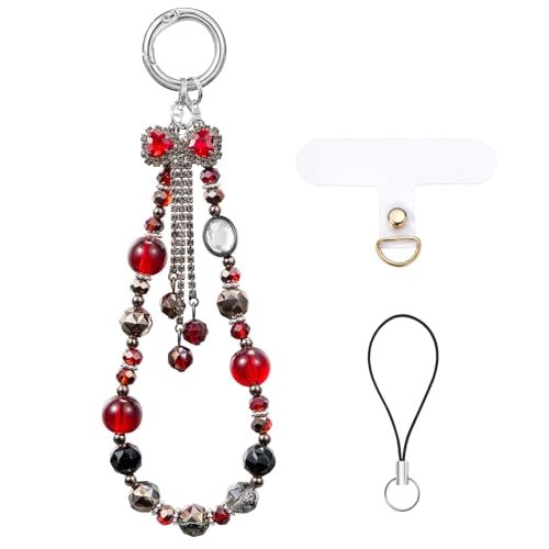 BEEFLYING Beaded Phone Charm Wrist Strap for Case - color: Red