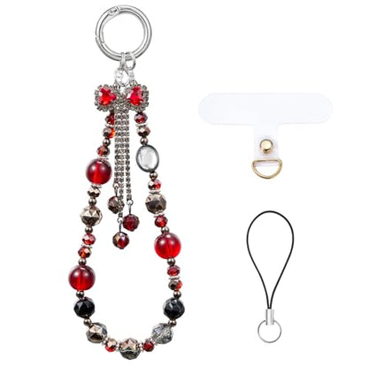BEEFLYING Beaded Phone Charm Wrist Strap for Case - color: Red