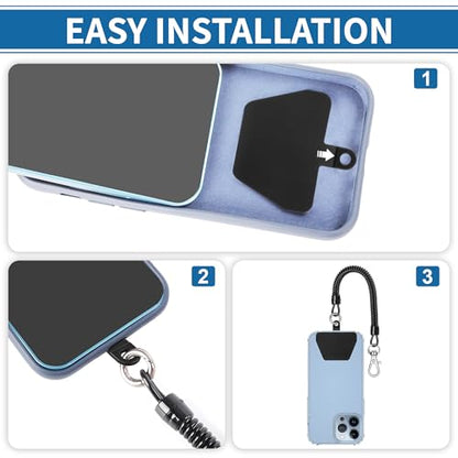 Doormoon Phone Tether Anti Theft, Phone Lanyard With Heavy Duty Carabiner - color: Black - 2 Pack With Tpu Patch
