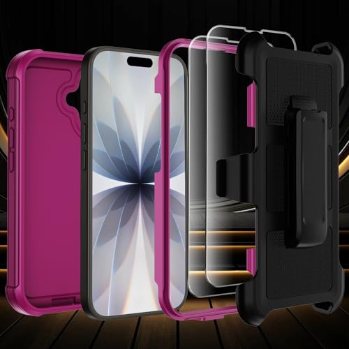 for iPhone 17 Case with Belt Clip Holster & Kickstand,Military Grade Drop Tested Shockproof Heavy Duty Rugged Cover,w/2X Screen Protectors Defender Bumper Protective Cases for Apple 17 (Burgundy) - color: Burgundy
