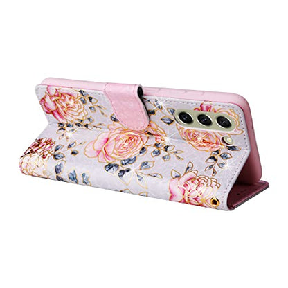 UEEBAI Wallet Case for Samsung Galaxy S22 5G, PU Leather Phone Case Kickstand RFID Blocking Flip Case Card Slots Wrist Strap Relief Engraved Pattern Magnetic Closure Flower Folio Case, Purple Rose - color: Purple Rose, size: Samsung Galaxy S22 5G