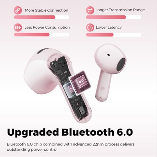 SoundPEATS Air6 HS LDAC Hi-Res Wireless Earbuds, Bluetooth 6.0, 13mm Driver - color: Pink