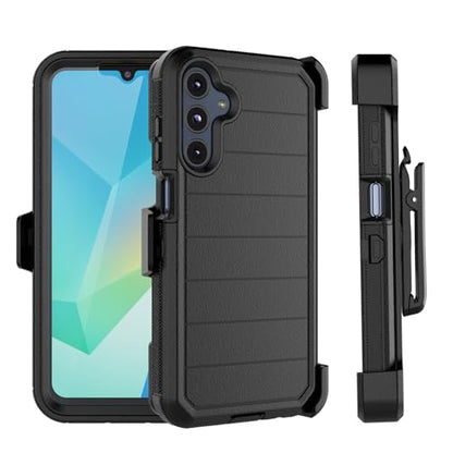 Njjex Rugged Case for Samsung Galaxy A16 5G, for Samsung A16 5G Case with Belt Clip Holster, Built-in Screen Protector Heavy Duty Shockproof Locking Swivel Holster Kickstand Hard Phone Cover [Black] - color: Black/Black