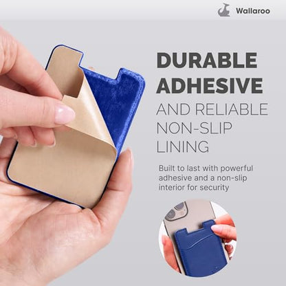 Wallaroo Premium Leather Cell Phone Wallet Stick On - Android and iPhone Wallet and Card Holder for Women and Men - Durable with Non-Slip Lining Secures Up to 3 Cards - color: Royal Blue Leather