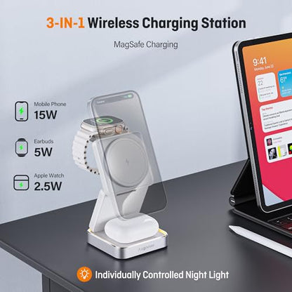 Foldable 3 in 1 Wireless Charger Travel for Apple Magsafe（20W Adapter） - color: white