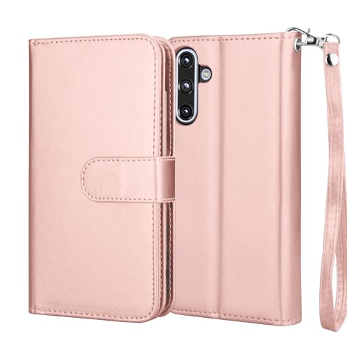 Njjex Galaxy A36 5G Case, For Samsung Galaxy A36 5G Wallet Case, [9 Card Slots] PU Leather ID Credit Holder Folio Flip [Detachable] Kickstand Magnetic Phone Cover & Lanyard for Samsung A36 [Rose Gold] - color: Rose Gold