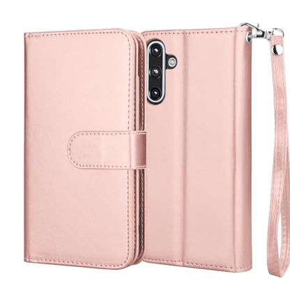 Njjex Galaxy A36 5G Case, For Samsung Galaxy A36 5G Wallet Case, [9 Card Slots] PU Leather ID Credit Holder Folio Flip [Detachable] Kickstand Magnetic Phone Cover & Lanyard for Samsung A36 [Rose Gold] - color: Rose Gold